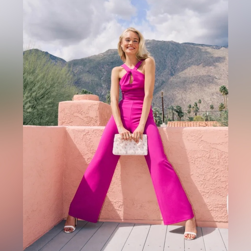 🆕Lulus Perfect Together Magenta Halter Wide-Leg Two-Piece Jumpsuit